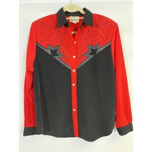 1849 Authentic Ranchwear Western Shirt Womens Size Med Red &Black w/Embroidery